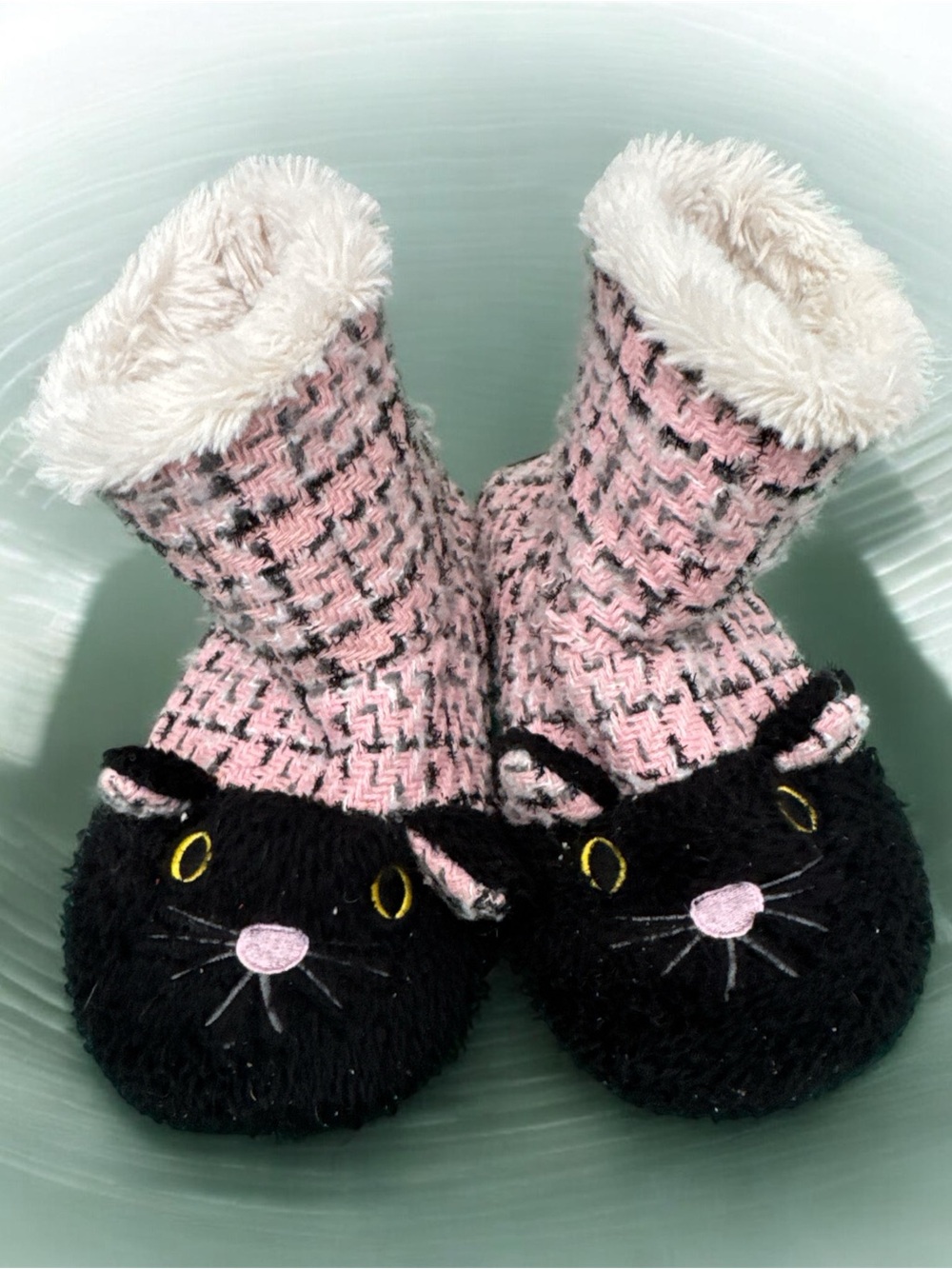 Kensie Pink & Black Cat Slippers